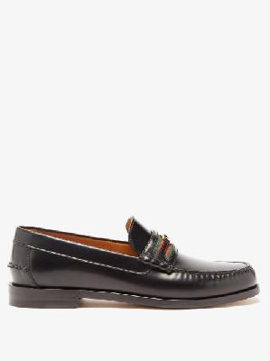 Gucci - Kaveh Web Stripe Leather Loafers - Mens - Black - 5 UK