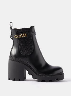 Gucci - Logo-plaque Leather Ankle Boots - Womens - Black - 35 EU/IT