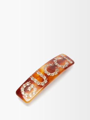 Gucci - Crystal-logo Tortoiseshell-acetate Hairclip - Womens - Brown Multi - ONE SIZE