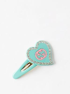 Gucci - GG Crystal-embellished Heart Hair Clip - Womens - Tortoiseshell - ONE SIZE