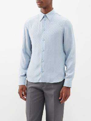 Gucci - Gainsburg Gg-embroidered Silk-crepe Shirt - Mens - Light Blue