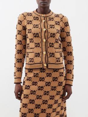 Gucci - GG-jacquard Wool Cardigan - Womens - Camel