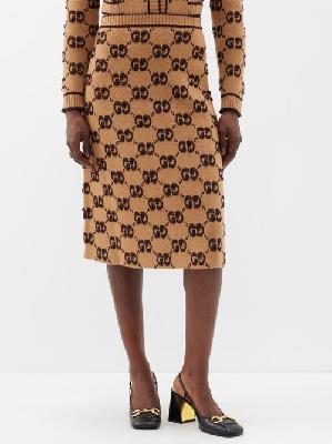 Gucci - GG-jacquard Wool Midi Skirt - Womens - Camel