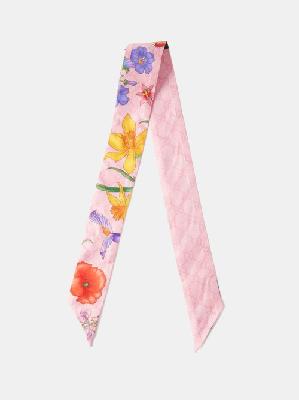 Gucci - Floral-print Silk-twill Scarf - Womens - Pink Multi - ONE SIZE