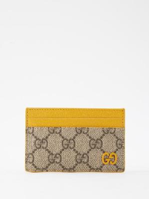 Gucci - GG Supreme Canvas Leather-trim Cardholder - Mens - Yellow Beige - ONE SIZE