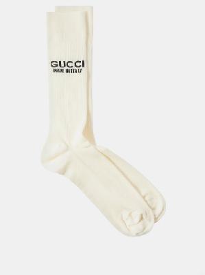 Gucci - Logo-intarsia Cotton-blend Socks - Mens - Ivory - L