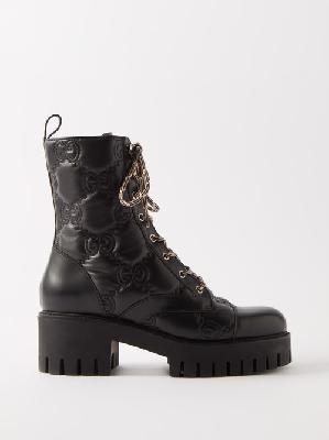 Gucci - GG-logo Matelassé-leather Boots - Womens - Black Multi