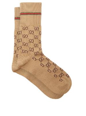 Gucci - GG Supreme-intarsia Cotton-blend Socks - Mens - Camel - S