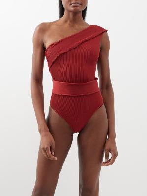 Haight - Maria One-shoulder Ribbed Swimsuit - Womens - Red - M