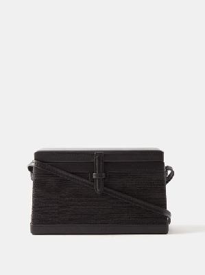 Hunting Season - Square Raffia Leather-trimmed Trunk Bag - Womens - Black - ONE SIZE
