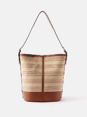 Hunting Season - Large Striped Palm Leather-trim Hobo Bag - Womens - Yellow Beige - ONE SIZE
