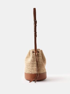 Hunting Season - Platano Woven-palm Leather-trimmed Bucket Bag - Womens - Natural - ONE SIZE