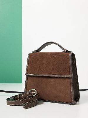 Hunting Season - Small Leather-trim Suede Handbag - Womens - Dark Brown - ONE SIZE