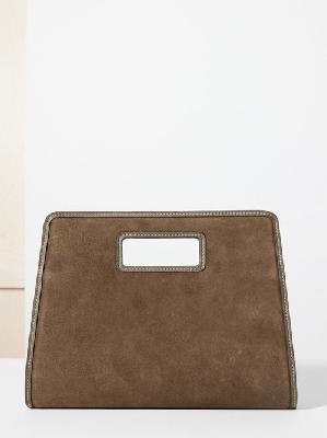 Hunting Season - Retro Leather-trim Suede Clutch Bag - Womens - Dark Brown - ONE SIZE