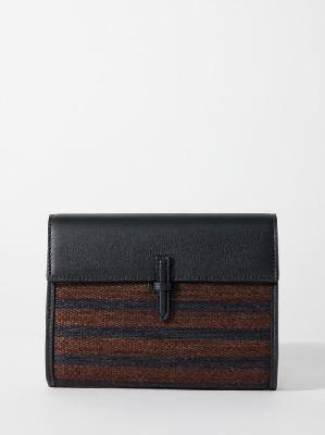 Hunting Season - Soft Palm Fibre And Leather-trim Clutch - Womens - Black Brown - ONE SIZE