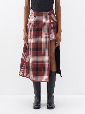 Issey Miyake - Counterpoint Wrap-front Check Cotton-blend Skirt - Womens - Black Red - ONE SIZE