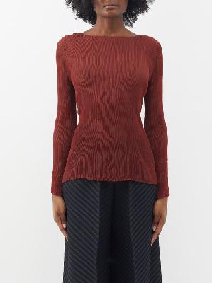 Issey Miyake - Boat-neck Technical-pleated Chiffon Top - Womens - Burgundy - ONE SIZE