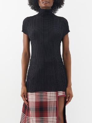 Issey Miyake - Wooly High-neck Technical-pleated Top - Womens - Black - ONE SIZE