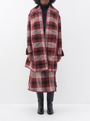 Issey Miyake - Checked Reversible Cotton-blend Coat - Womens - Black Red - 3