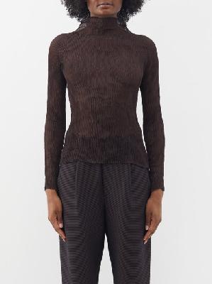 Issey Miyake - Chiffon Twist High-neck Technical-pleated Top - Womens - Brown - ONE SIZE