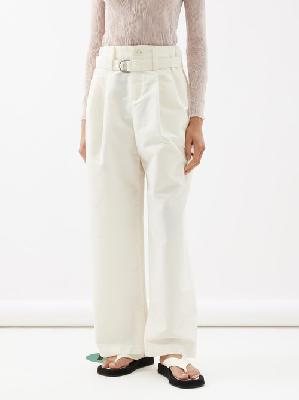 Issey Miyake - Enfold Pleated Cotton-blend Twill Trousers - Womens - Cream - 1