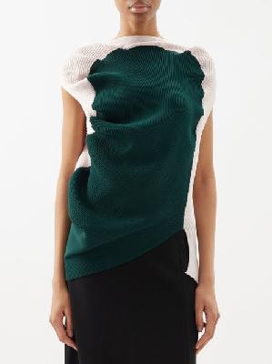 Issey Miyake - Panelled Ribbed-knit Top - Womens - Pink Green - ONE SIZE