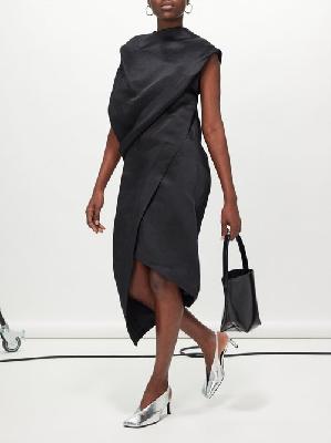 Issey Miyake - Draped Paper-blend Satin Midi Dress - Womens - Black - 2