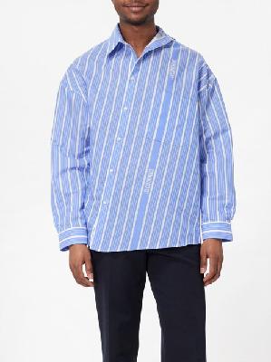 Jacquemus - Cuadro Asymmetric Striped Silk-blend Shirt - Mens - Blue Stripe - 44 EU/IT