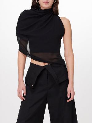Jacquemus - Pablo Asymmetric Tulle-overlay Cropped Top - Womens - Black - 32 FR