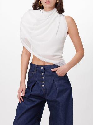 Jacquemus - Pablo Asymmetric Tulle-overlay Cropped Top - Womens - White - 32 FR
