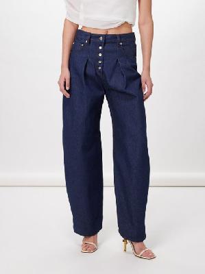 Jacquemus - Pleated Curved Wide-leg Jeans - Womens - Dark Blue - 23