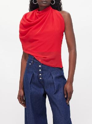 Jacquemus - Pablo Asymmetric Tulle-overlay Cropped Top - Womens - Red - 32 FR