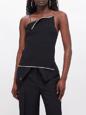 Jacquemus - Folded Pleated-knit Cami Top - Womens - Black White - 34 FR
