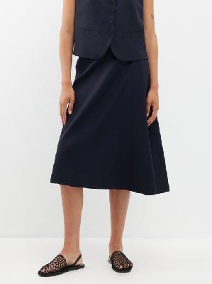 Jil Sander - Asymmetric Flared Wool-twill Midi Skirt - Womens - Dark Blue - 30 GER