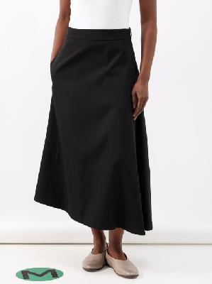 Jil Sander - Asymmetric Flared Wool-twill Midi Skirt - Womens - Black - 34 GER