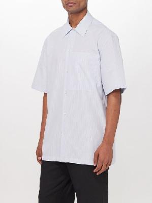 Jil Sander - Patch-pocket Striped Cotton Short-sleeved Shirt - Mens - Blue Stripe - 40 EU