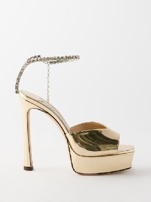 Jimmy Choo - Saeda 125 Mirrored-leather Platform Sandals - Womens - Gold - 37 EU/IT