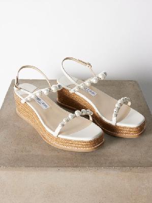 Jimmy Choo - Amatuus 60 Embellished Leather Wedge Sandals - Womens - White - 37 EU/IT