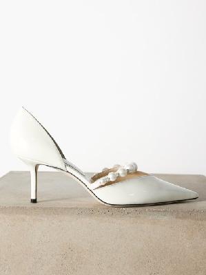 Jimmy Choo - Aurelie 65 Pearl-embellished Patent-leather Pumps - Womens - Off White - 36 EU/IT