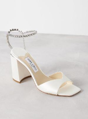 Jimmy Choo - Saeda 85 Crystal-embellished Satin Sandals - Womens - White - 36.5 EU/IT
