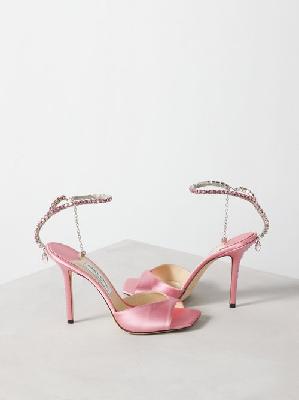 Jimmy Choo - Saeda 100 Crystal-strap Satin Sandals - Womens - Pink - 36 EU/IT