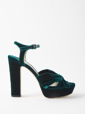 Jimmy Choo - Heloise 120 Velvet Platform Sandals - Womens - Dark Green - 36 EU/IT