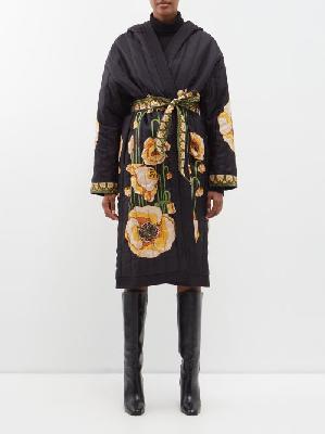 La DoubleJ - Placée Reversible Floral-print Padded Silk Robe - Womens - Black Multi