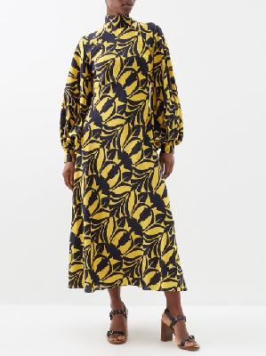 La DoubleJ - Medici Printed Silk Midi Dress - Womens - Yellow Multi - M