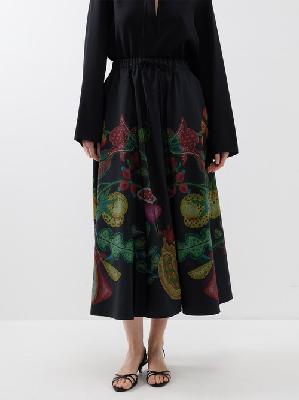 La DoubleJ - Fruit-print Poplin Skirt - Womens - Black Multi - L