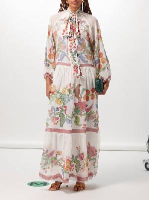 La DoubleJ - Athena Mosaic-print Silk Dress - Womens - White Multi - L