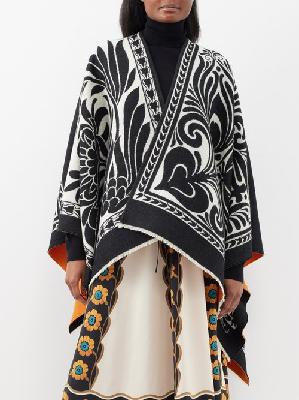 La DoubleJ - Reversible Wool-blend Jacquard Poncho - Womens - Black White - ONE SIZE