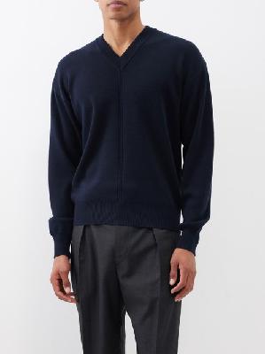 Lemaire - V-neck Wool-blend Sweater - Mens - Dark Navy - S