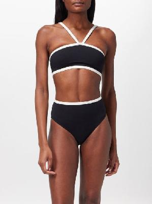 Lisa Marie Fernandez - Halterneck High-rise Bikini - Womens - Black Cream - 1
