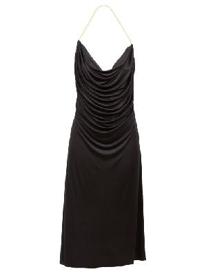 Loewe - Halterneck-chain Cowl-neck Silk-satin Dress - Womens - Black